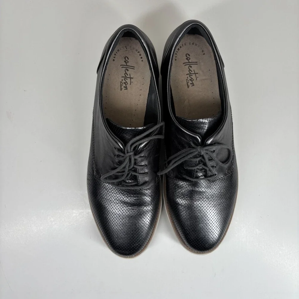 Clarks Sharon Crystal  Women's US 11M Pewter Leather Wedge Oxford Shoes Platform